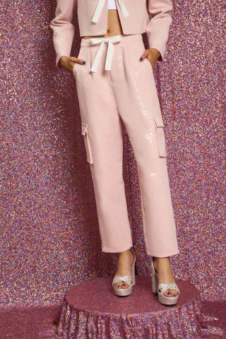 Headline Sequin Cargo Trousers | Pale Pink