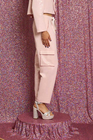 Headline Sequin Cargo Trousers | Pale Pink