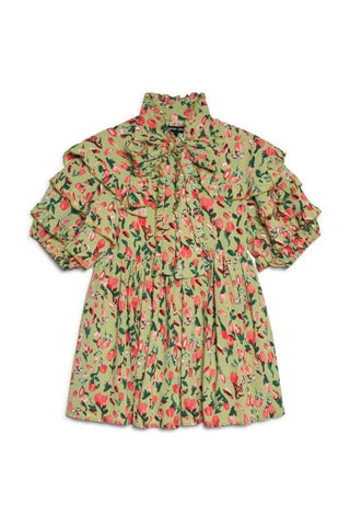 Bunches Printed Ruffle Dress | Pistaccio Green