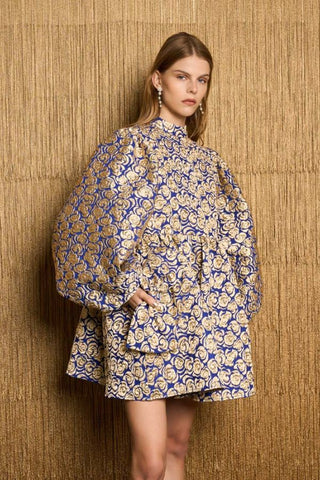 Record Rose Jacquard Mini Dress | Royal Blue