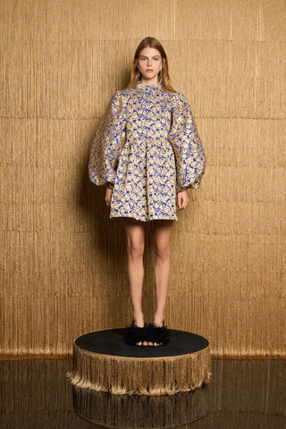 Record Rose Jacquard Mini Dress | Royal Blue