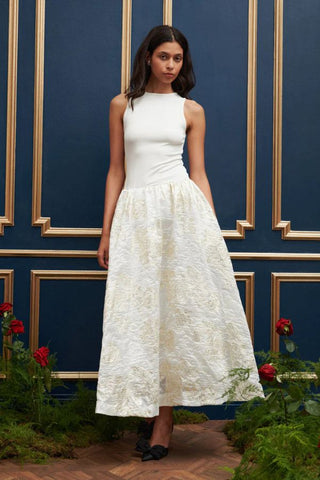 Sophia Jacquard Midi Dress | Pearled Ivory