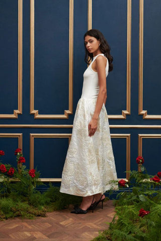 Sophia Jacquard Midi Dress | Pearled Ivory