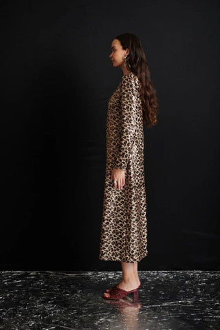 Yara Sequin Leopard Midi Dress | Gold Brown