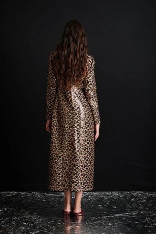 Yara Sequin Leopard Midi Dress | Gold Brown