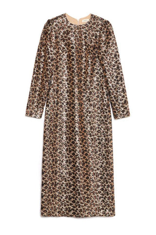 Yara Sequin Leopard Midi Dress | Gold Brown