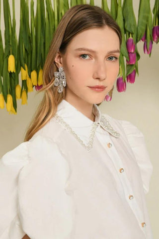 Arabella Bead Collar Shirt | Pearled Ivory