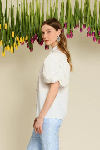 Arabella Bead Collar Shirt | Pearled Ivory