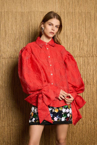 Barbara Jacquard Bow Blouse | Poppy Red