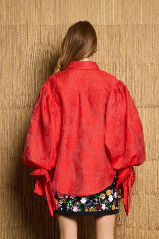 Barbara Jacquard Bow Blouse | Poppy Red