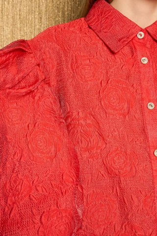 Barbara Jacquard Bow Blouse | Poppy Red