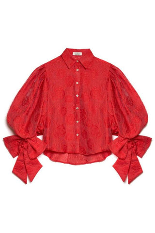 Barbara Jacquard Bow Blouse | Poppy Red