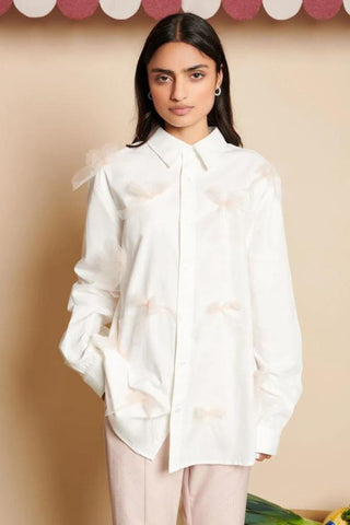 Penny Tulle Bow Shirt | Pearl Ivory