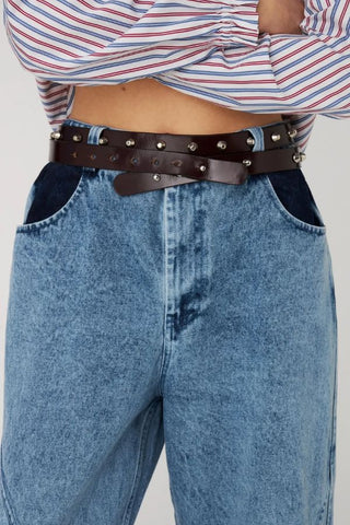 Leather Studs Belt | Brownish Red