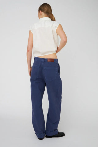 Low Waist Cotton Pants With Scallop Edge | Dust Blue