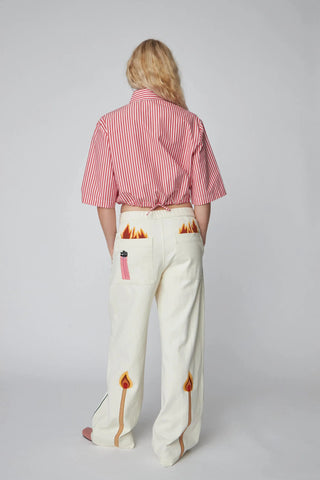 Patchwork Elements Cotton Pants | Creme