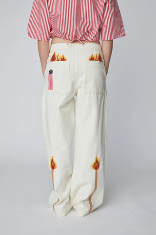 Patchwork Elements Cotton Pants | Creme