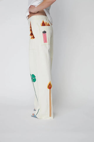 Patchwork Elements Cotton Pants | Creme