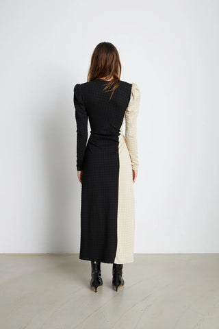 Long V-Neck Jersey Dress | Cream/Black
