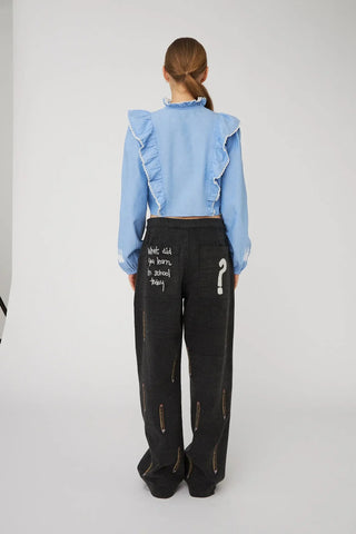Chambray Cropped Frill Shirt | Light Blue