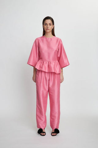 Crispy Peplum Blouse | Pink