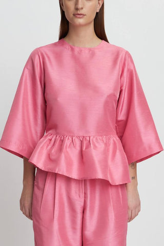 Crispy Peplum Blouse | Pink