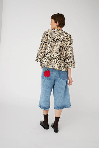 Crispy Peplum Bow Blouse | Leopard