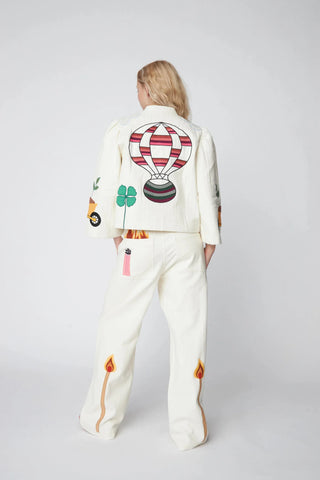 Patchwork Elements Cotton Jacket | Creme