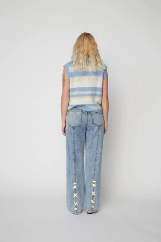 Striped Mohair Cardigan Vest | Creme Blue
