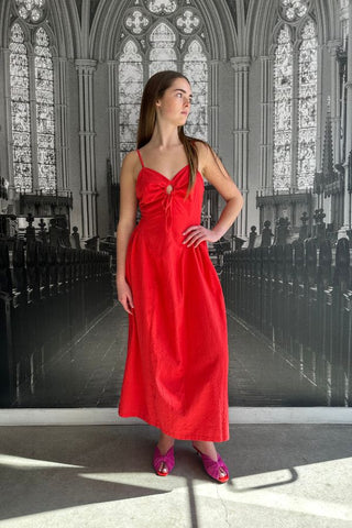 Gilita Maxi Linen Dress | Red