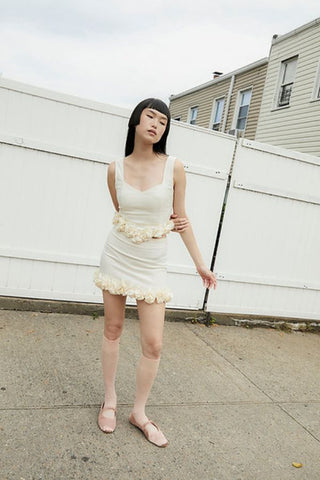 Mimi Rosette Linen Skirt | Ivory