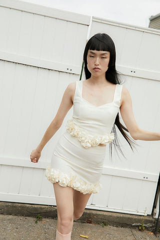 Mimi Rosette Linen Skirt | Ivory