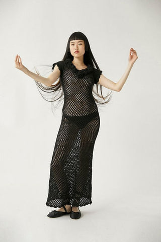 Selenge Crochet Maxi Dress | Black
