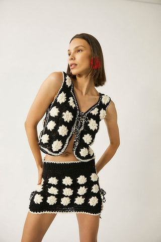 Cassia Crochet Vest | Black/White
