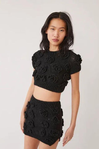 Polina Crochet Knit Top | Black