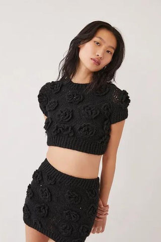 Polina Crochet Knit Top | Black