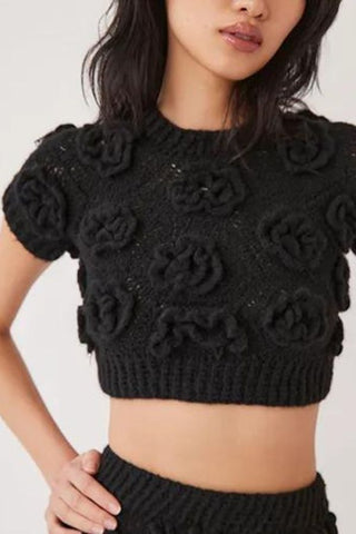 Polina Crochet Knit Top | Black
