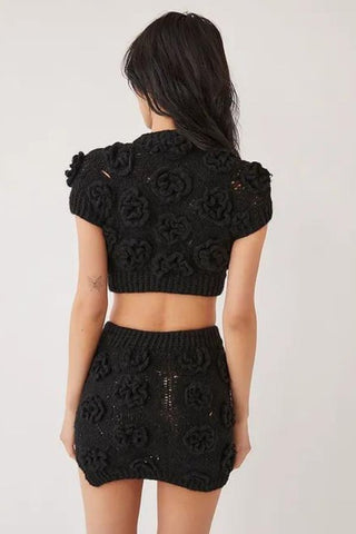 Polina Crochet Knit Top | Black