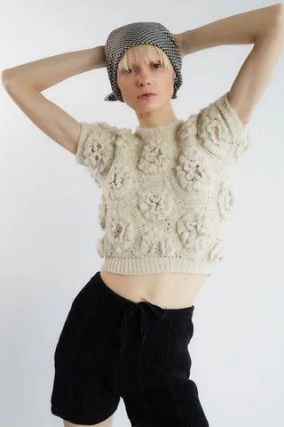 Polina Crochet Knit Top | Ivory
