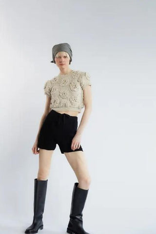 Polina Crochet Knit Top | Ivory