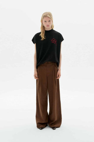 Volta Hand Embroidered Flower T-Shirt | Black
