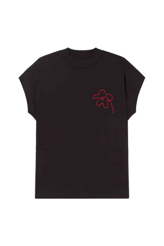 Volta Hand Embroidered Flower T-Shirt | Black