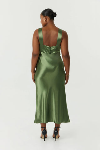 Satin Gather Bra Bias Slip Dress | Olive