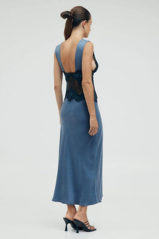 Visions Lace Deep V Maxi Dress | Sapphire