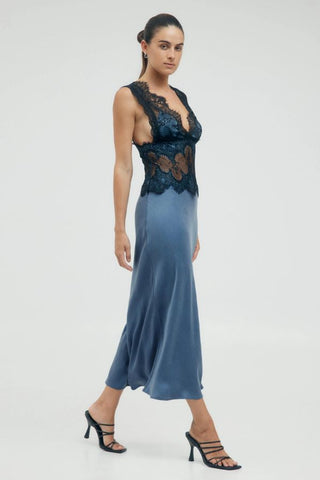 Visions Lace Deep V Maxi Dress | Sapphire