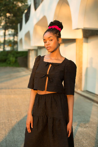 Fancy Harmony Top | Black Crinkle Crepe