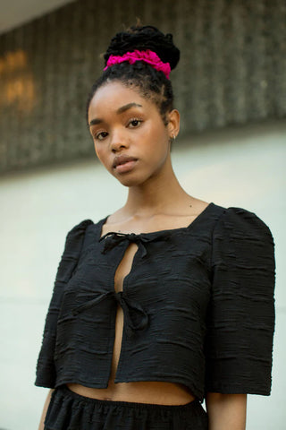 Fancy Harmony Top | Black Crinkle Crepe