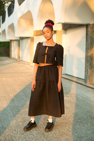 Fancy Harmony Top | Black Crinkle Crepe