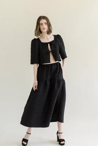 Fancy Harmony Top | Black Crinkle Crepe