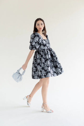 Manon Mini Puff Dress | Silver Rose Taffeta